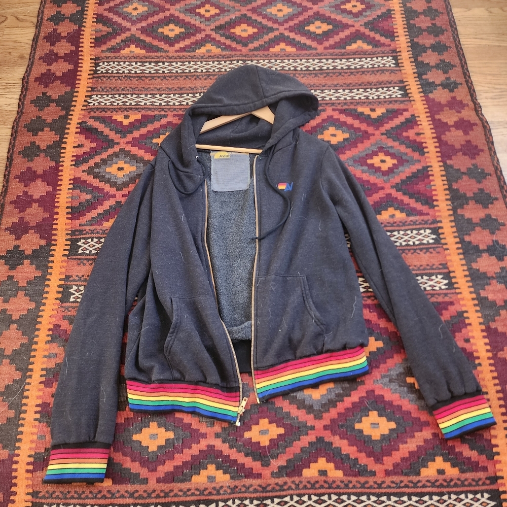 Aviator Nation BLACK RAINBOW SWEATER L